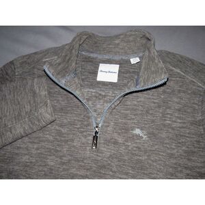 Men's Tommy‎ Bahama Gray Pull Over Marlin Logo 1/4 Zip Fleece Jacket Large